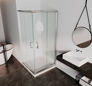 36" x 36" Shower Door Set - Corner Setup with Chrome Hardware and White Base - Golden Elite Deco