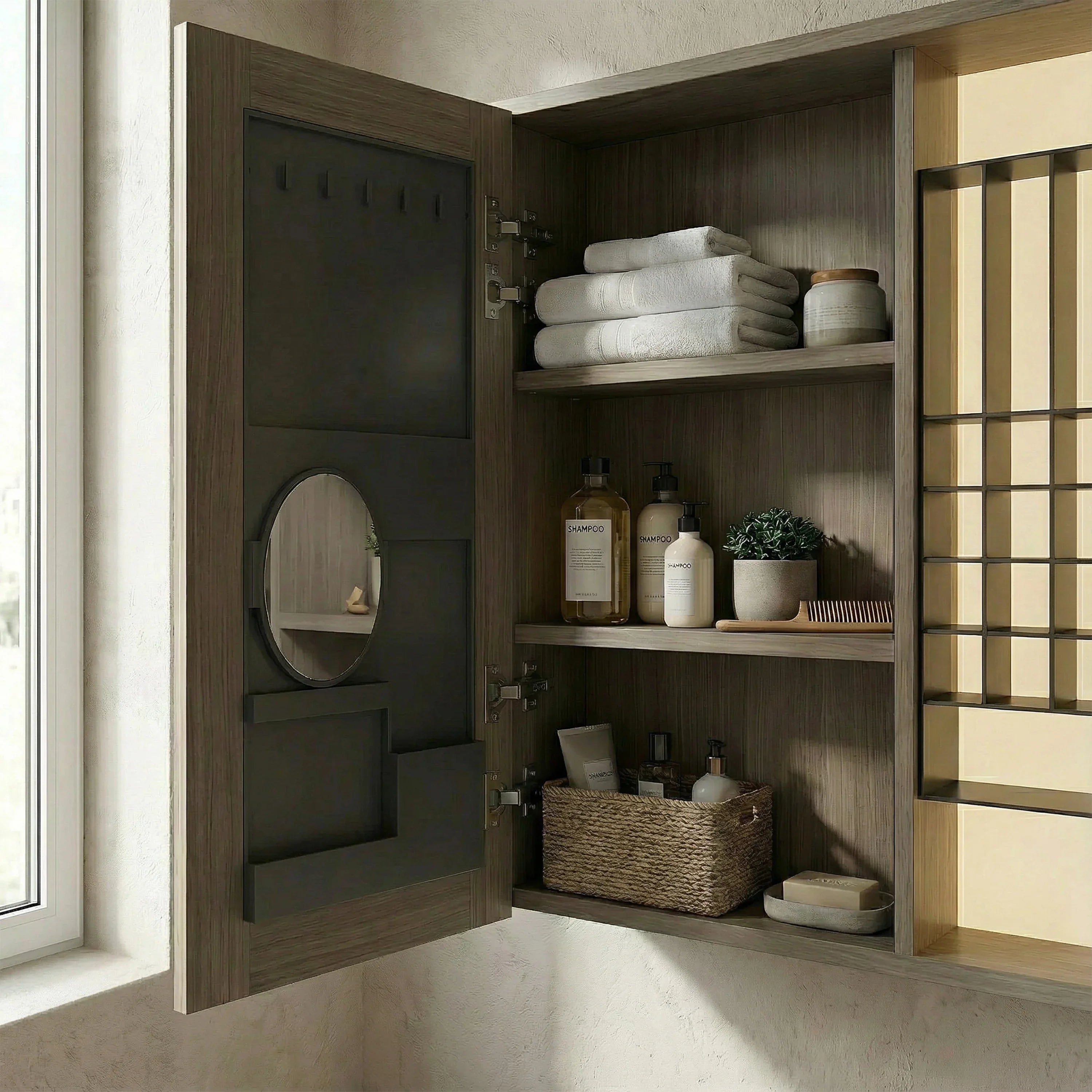 Armoire à pharmacie DEL taupe 40po avec portes coulissantes