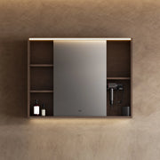 38" Brown Oak LED Mirror Cabinet with Open Shelving