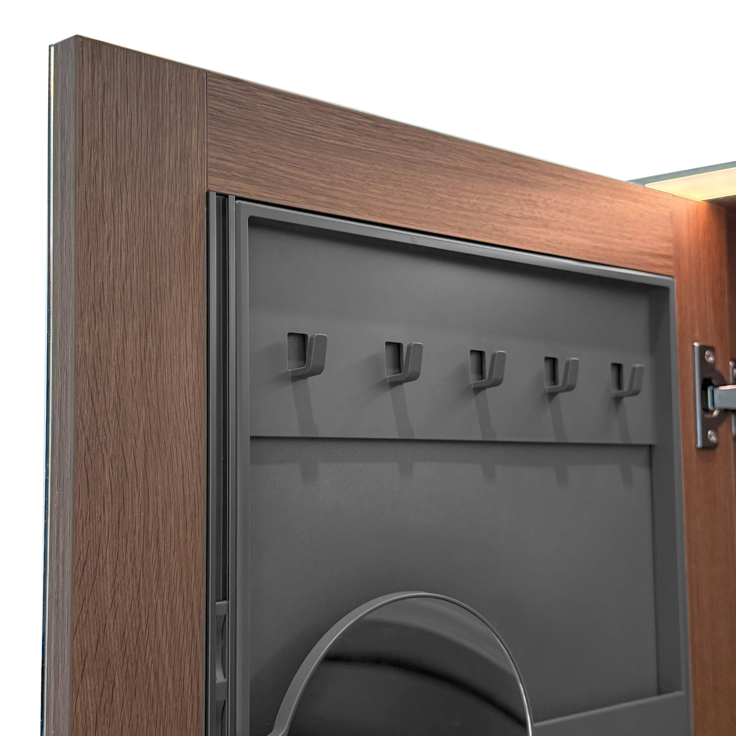 38" Brown Oak LED Mirror Cabinet with Open Shelving