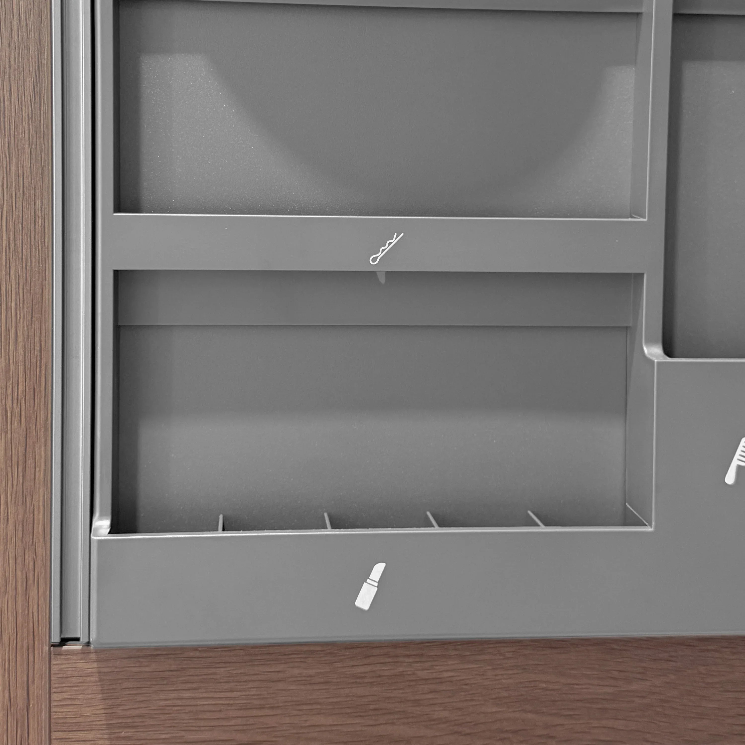 38" Brown Oak LED Mirror Cabinet with Open Shelving