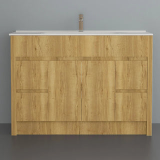 48" Frosted Oak Freestanding Single Sink Bathroom Vanity with White Ceramic Countertop