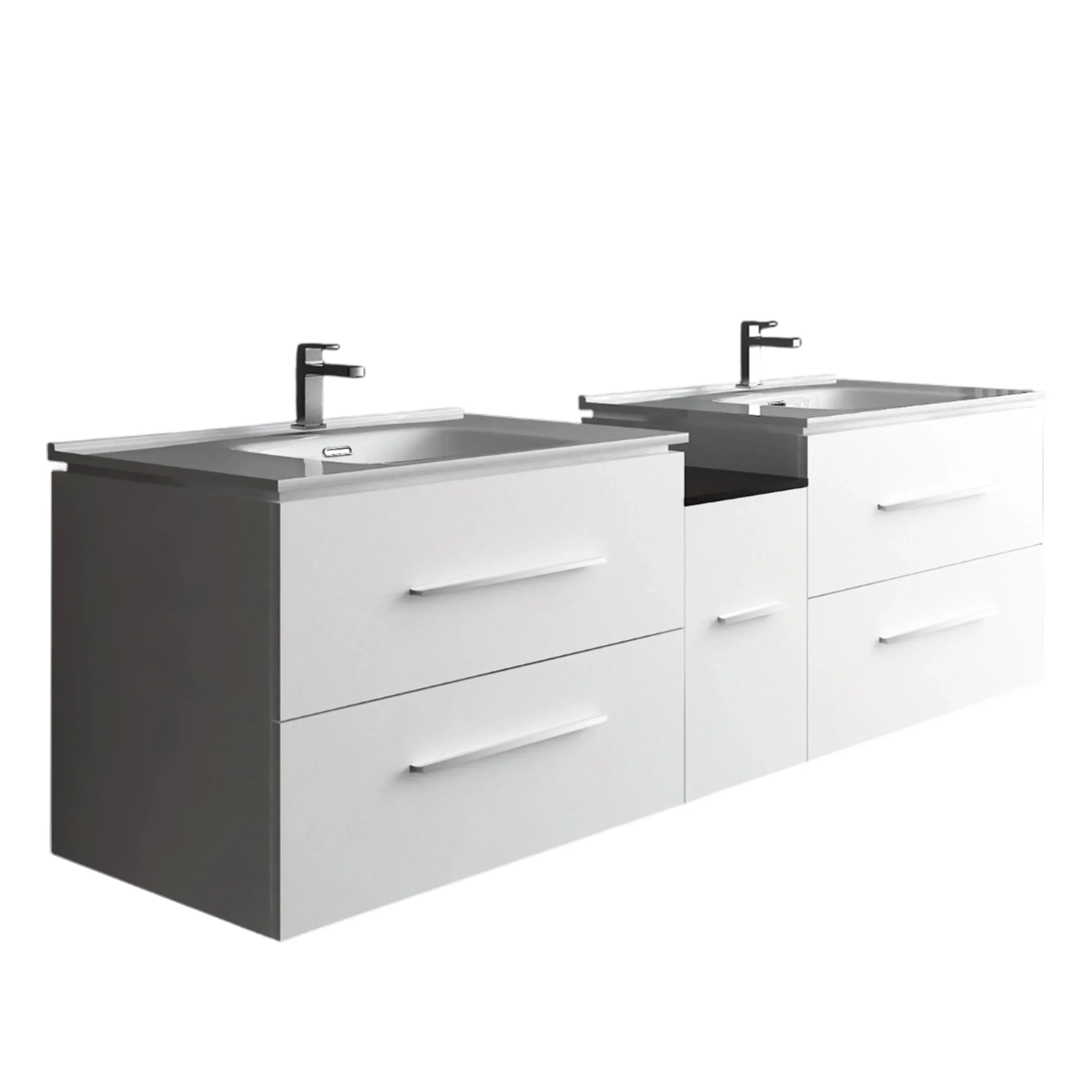 Meuble-Lavabo Mural 72po Blanc Mat avec Comptoir de Céramique Blanc