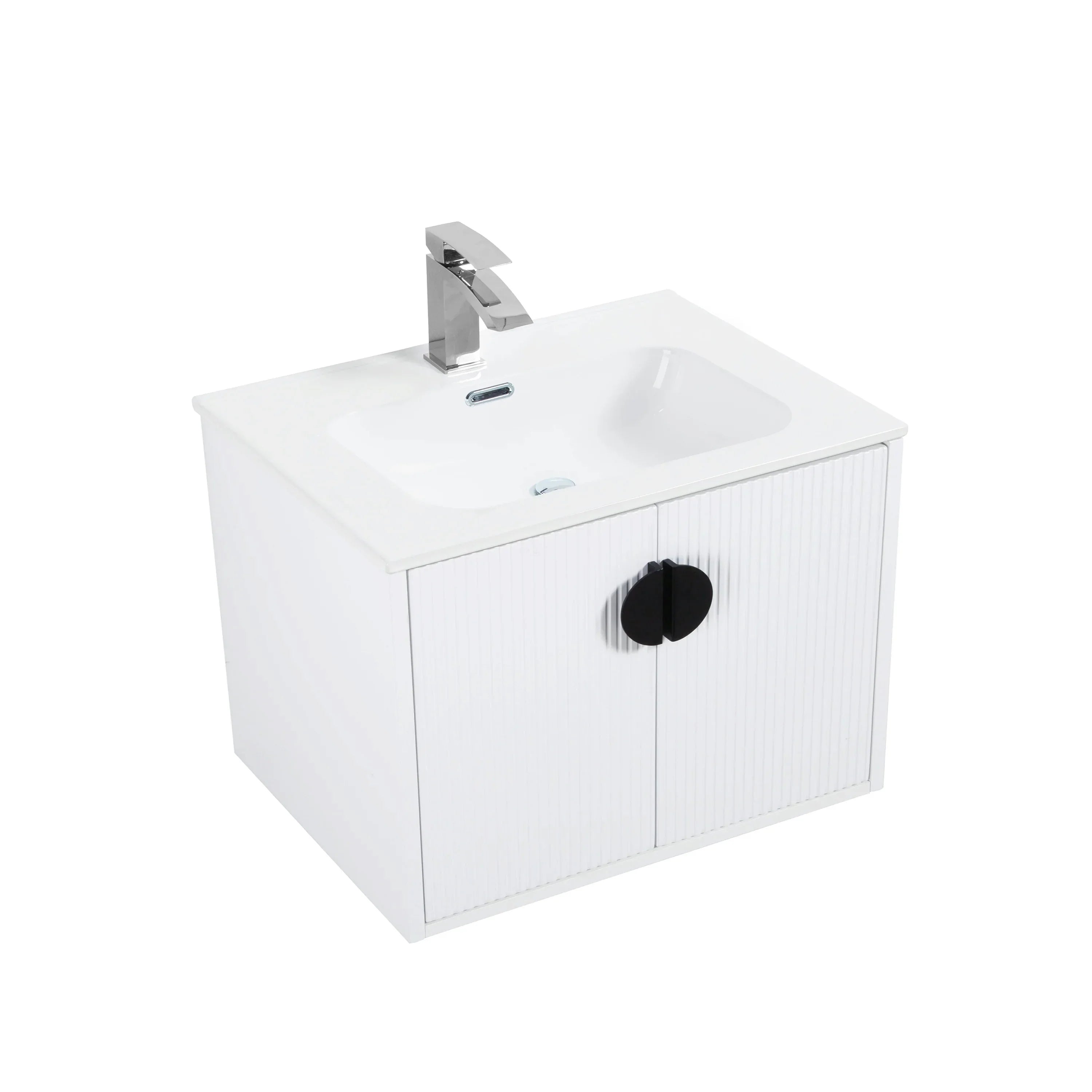 30" White Wall-Mount Single Sink Bathroom Vanity with White Ceramic Countertop