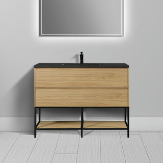Meuble-Lavabo Mural 48po Noyer Couchant avec Comptoir de Quartz d'ingénierie Noir