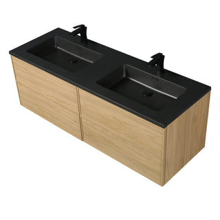 Meuble-Lavabo Mural 60po Noyer Couchant avec Comptoir de Quartz d'ingénierie Noir