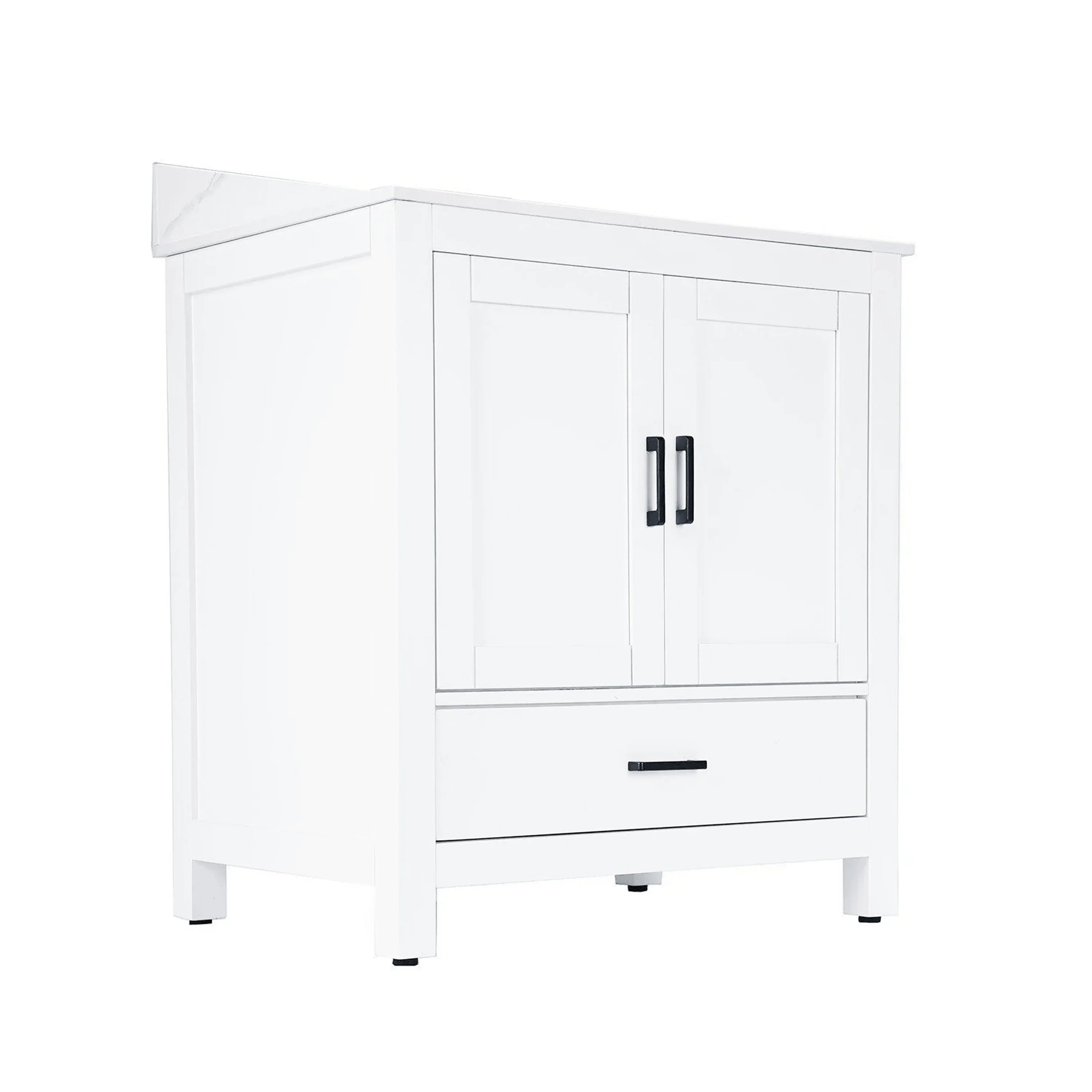 30" White Freestanding Single Sink Bathroom Vanity with Engineered Calcutta Marble Countertop