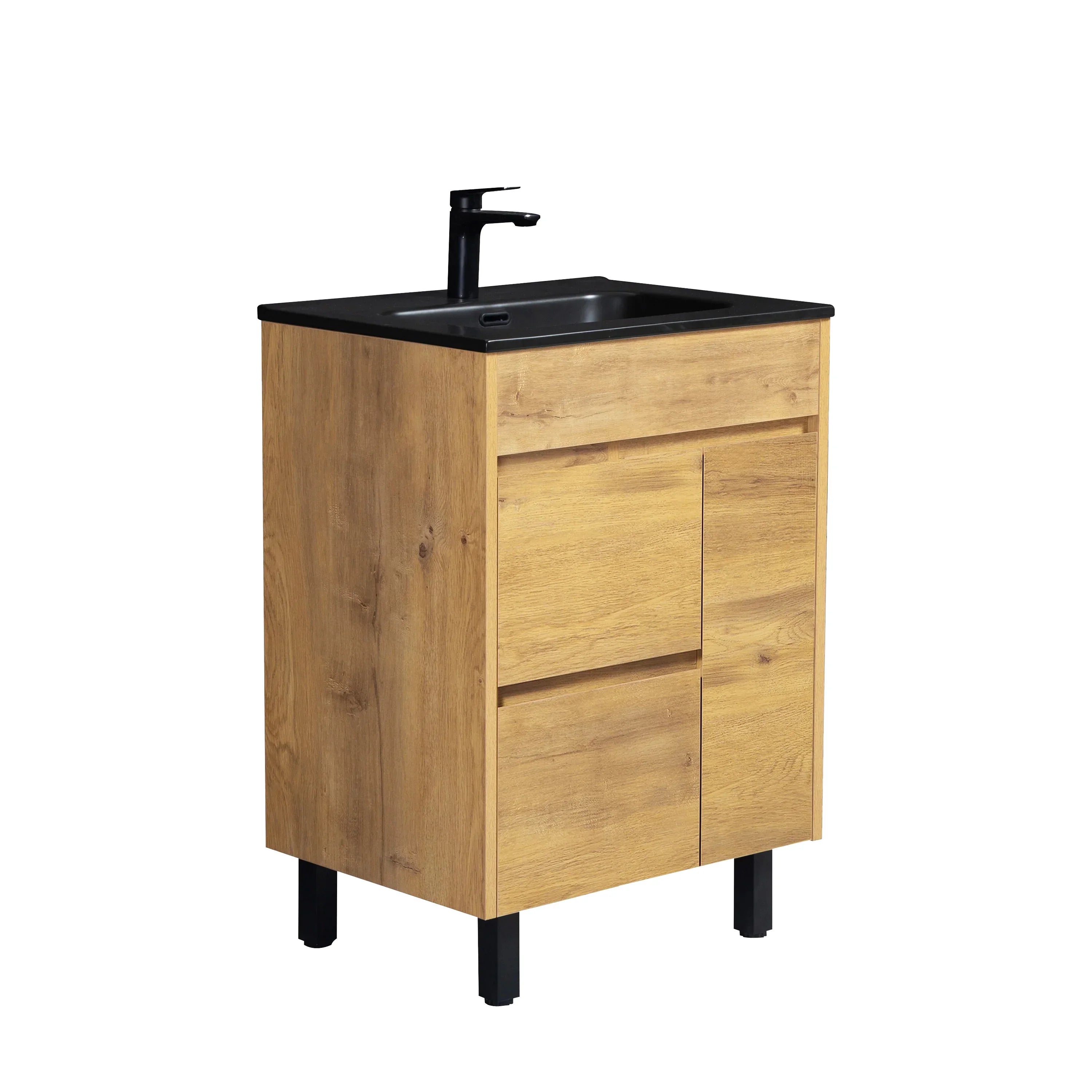 24" Frosted Oak Freestanding Single Sink Bathroom Vanity with Black Ceramic Countetop
