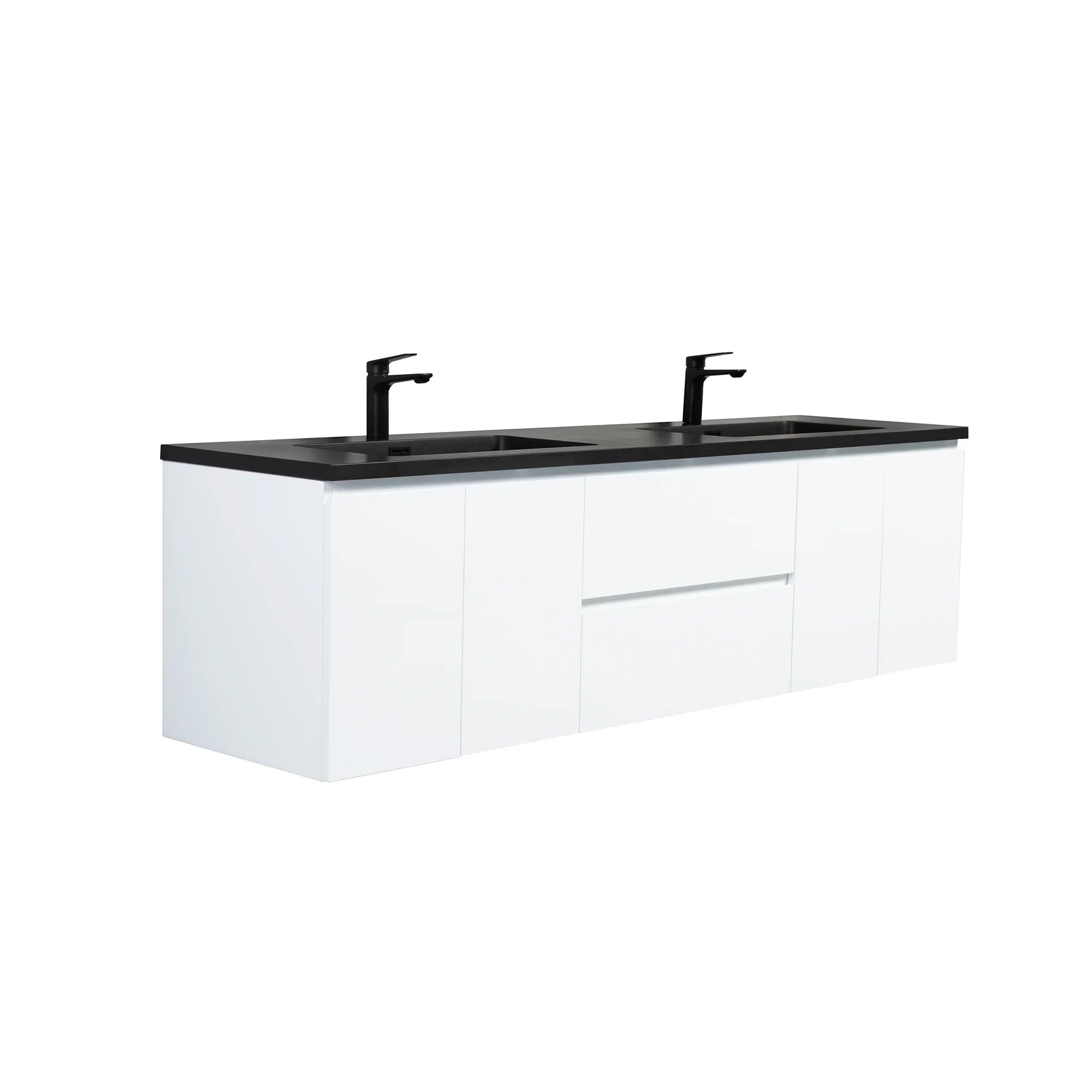 Meuble-Lavabo Mural 72po Blanc avec Comptoir de Quartz d'ingénierie Noir