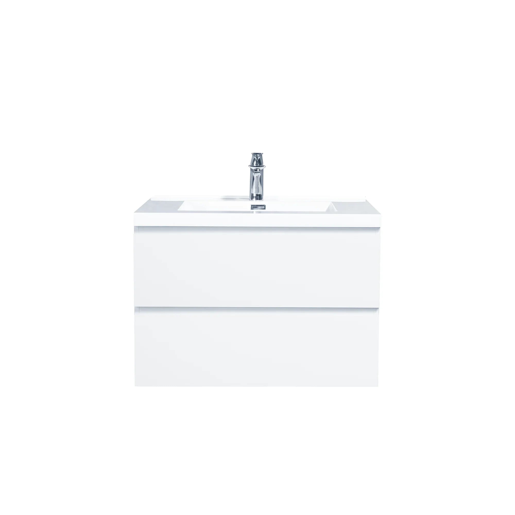 Meuble-Lavabo Mural 30po Blanc Brillant avec Comptoir de Polymarbre Blanc 