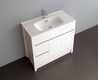 Meuble-Lavabo Autoportant 36po Blanc Mat avec Comptoir de Céramique Blanc