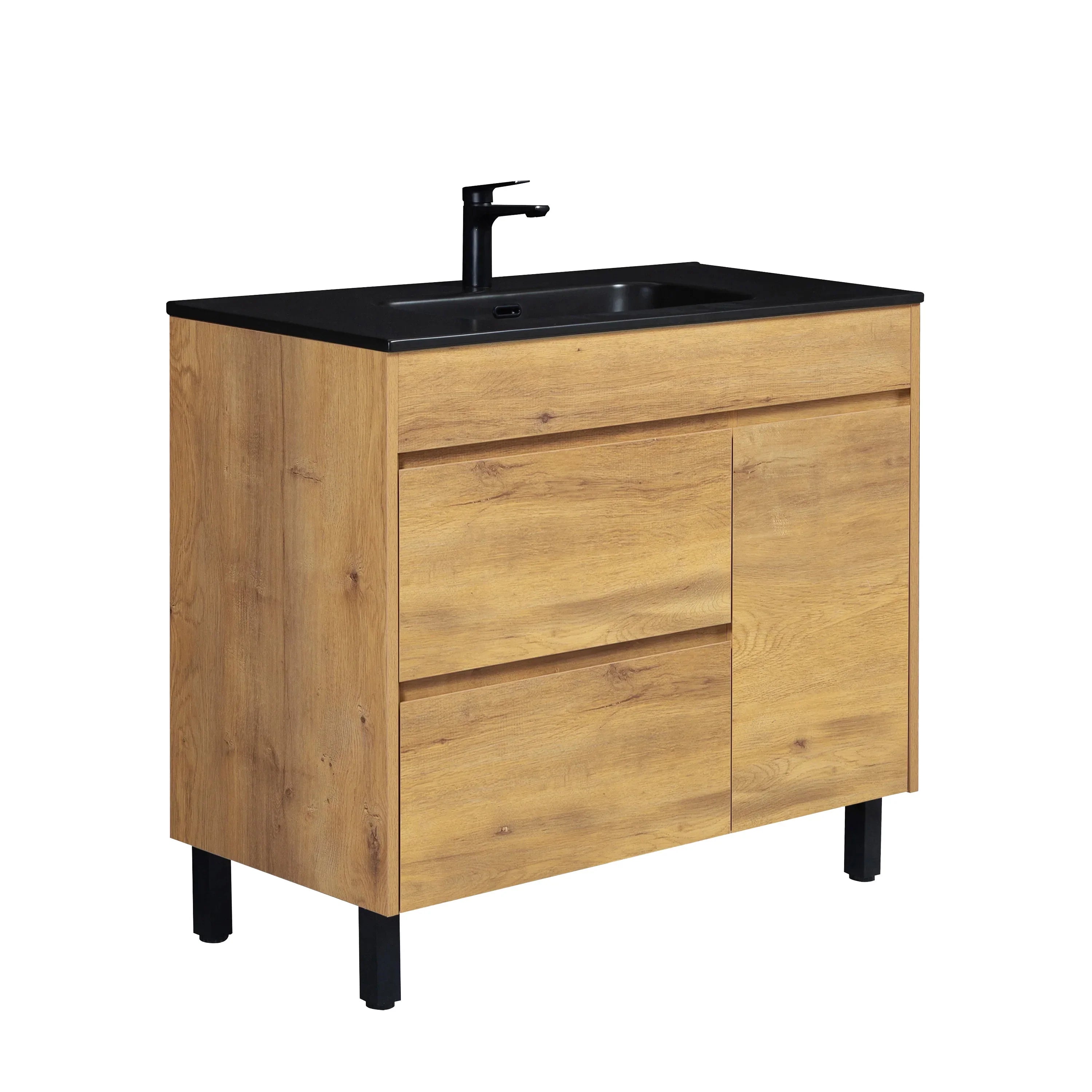40" Frosted Oak Freestanding Single Sink Bathroom Vanity with Black Ceramic Countetop