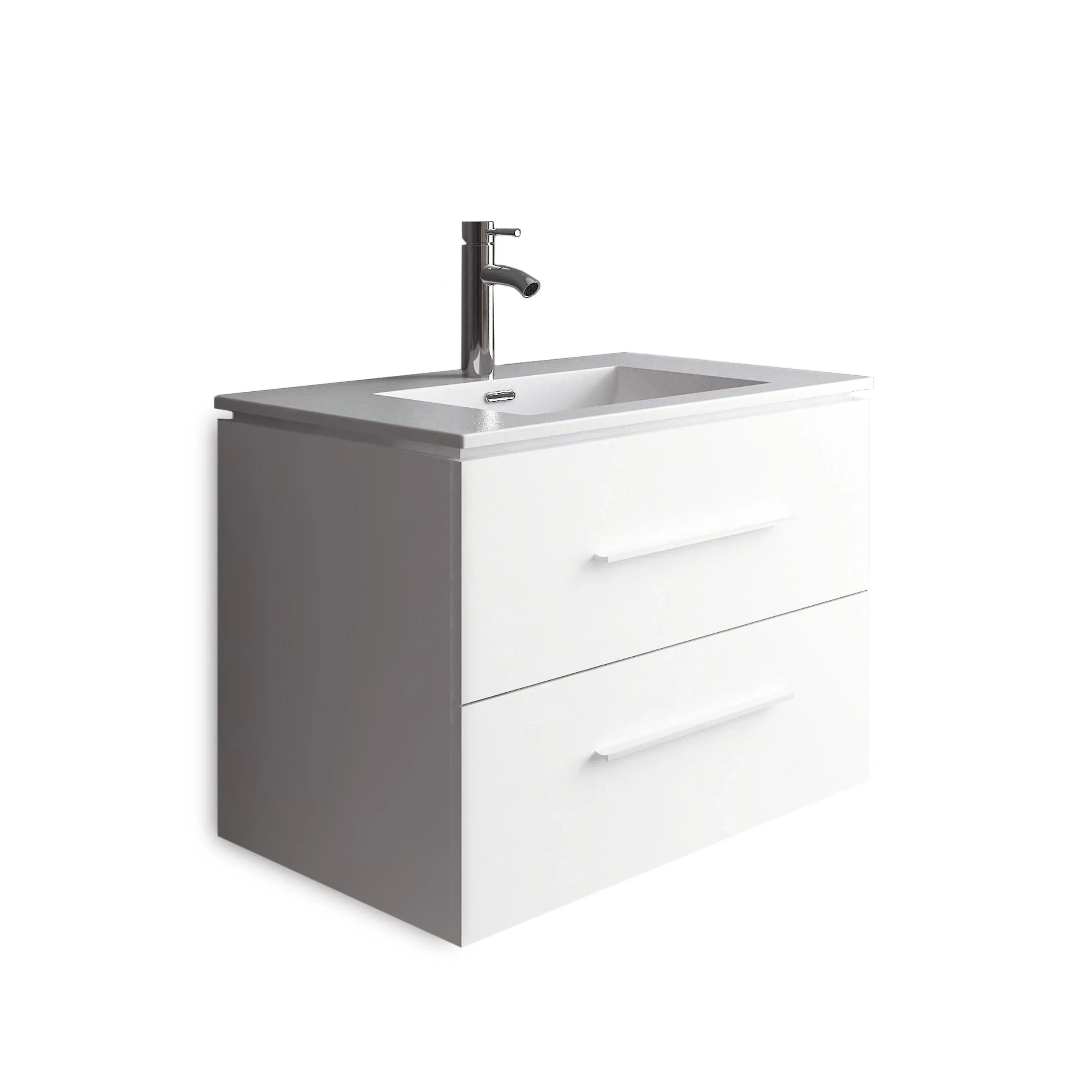 24" Matte White Wall Mount Bathroom Vanity with White Ceramic Countertop