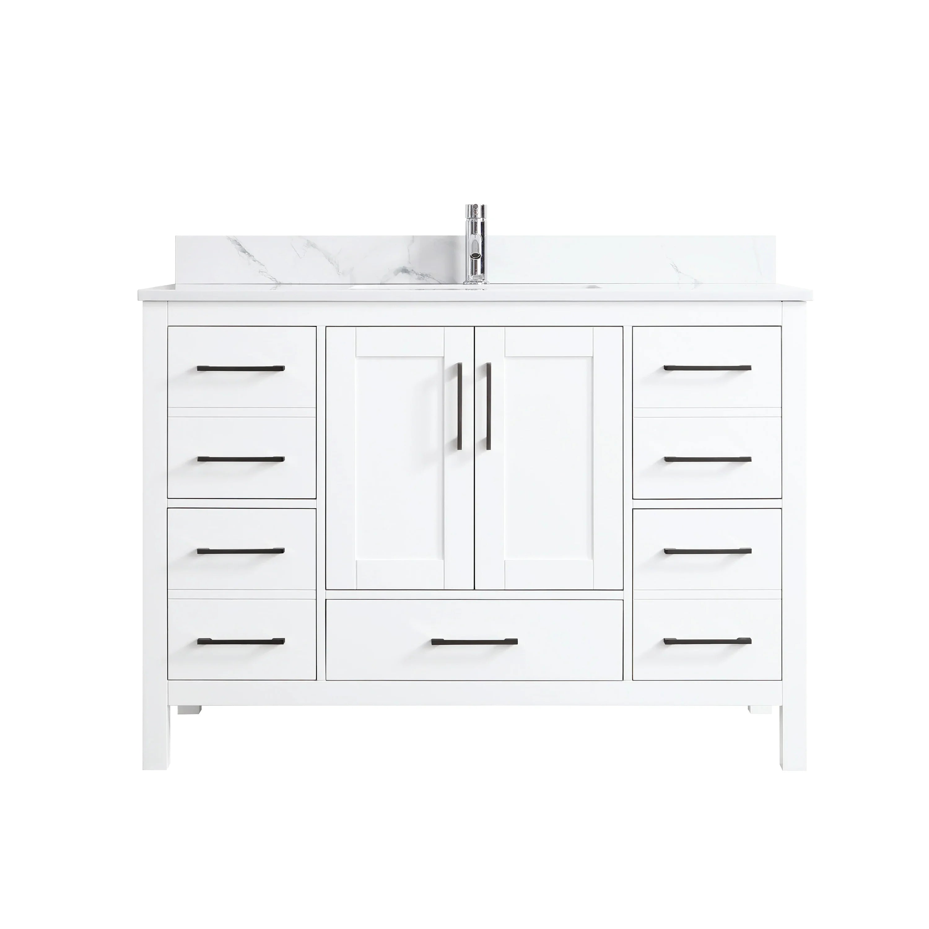 48" White Freestanding Bathroom Vanity with Engineered Calcutta Marble Countertop