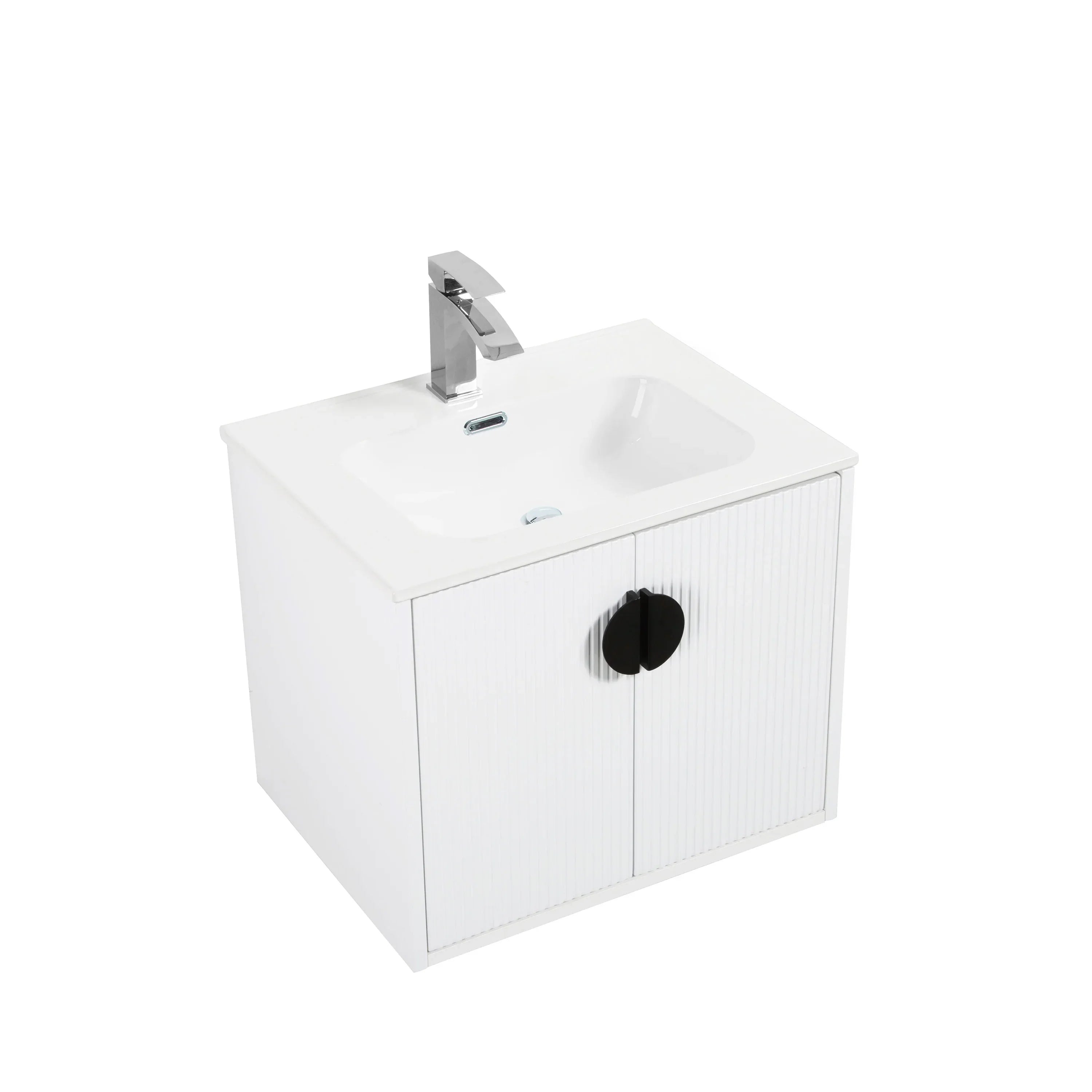 24" White Wall Mount Bathroom Vanity with White Ceramic Countertop