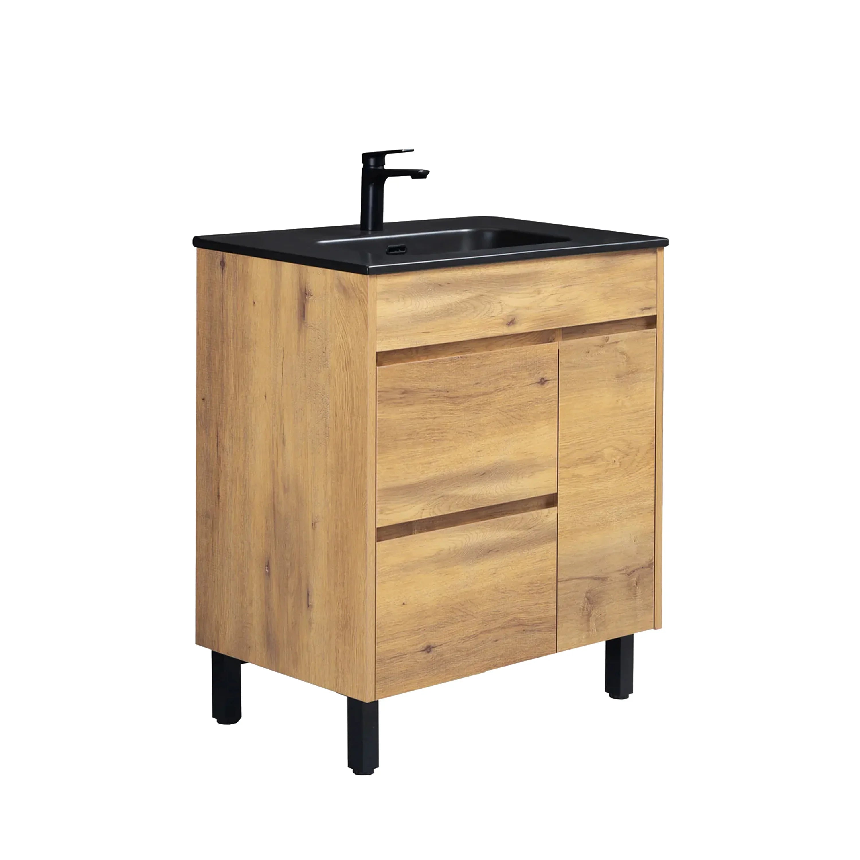 30" Frosted Oak Freestanding Single Sink Bathroom Vanity with Black Ceramic Countertop