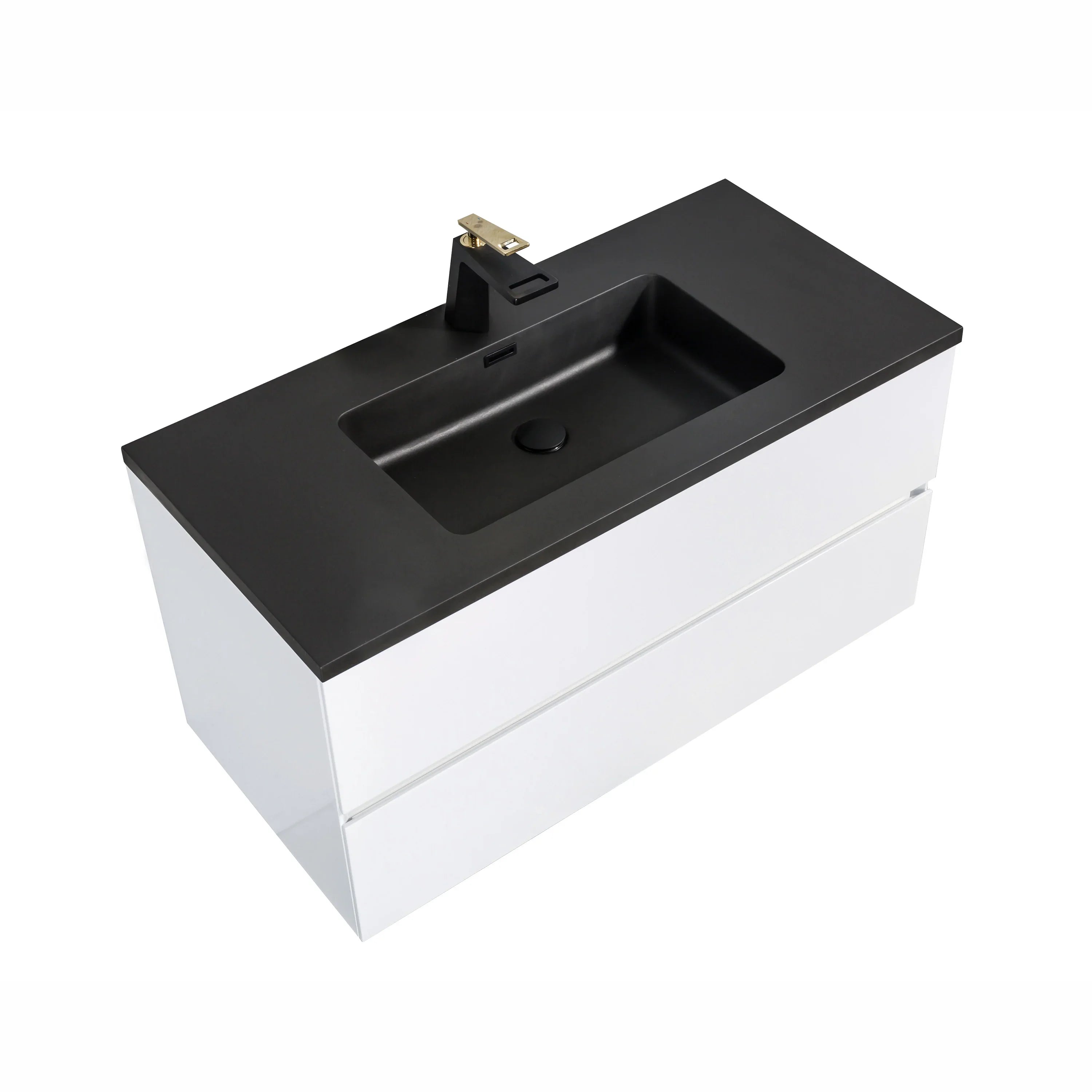 48" White Wall Mount Single Sink Bathroom Vanity with Black Engineered Quartz Countertop