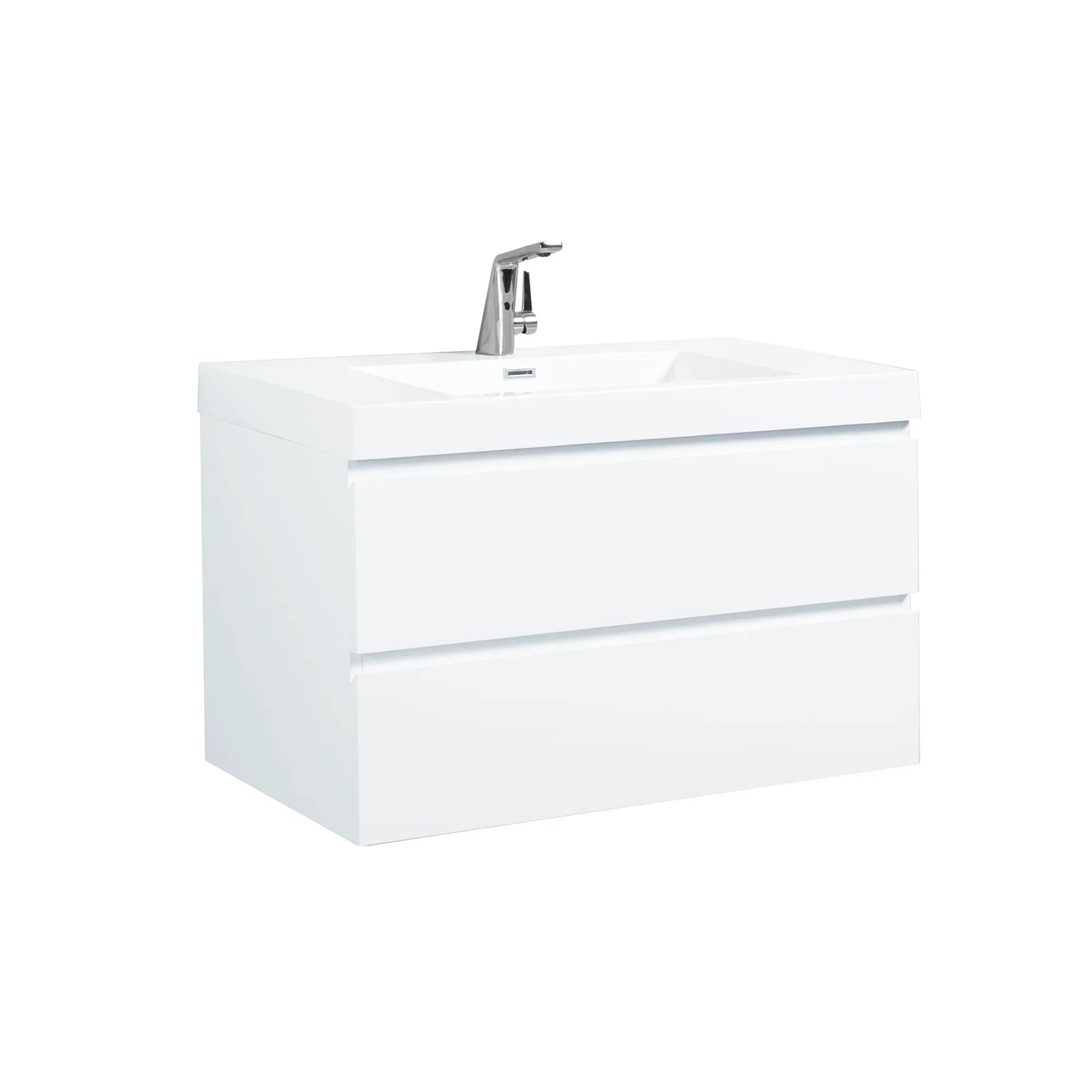 36" Glossy White Wall Mount Bathroom Vanity with White Polymarble Countertop