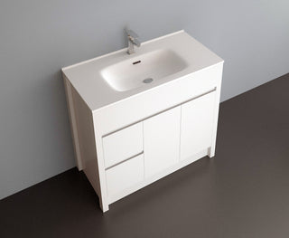 Meuble-Lavabo Autoportant 40po Blanc Mat avec Comptoir de Céramique Blanc