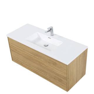 Meuble-Lavabo Mural 48po Noyer Couchant avec Comptoir de Polymarbre Blanc