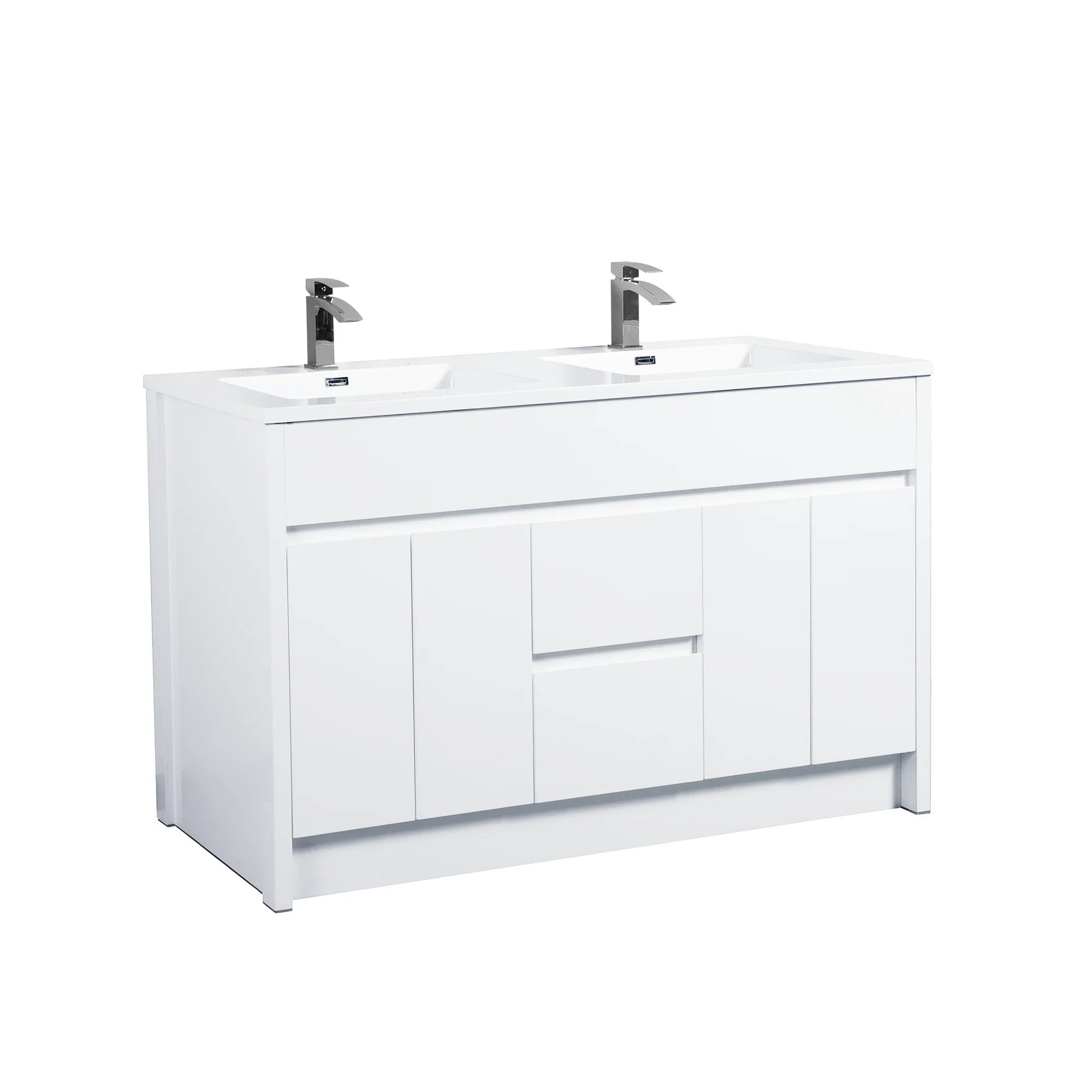 Meuble-Lavabo Autoportant 60po Blanc Mat avec Comptoir de Polymarbre Blanc