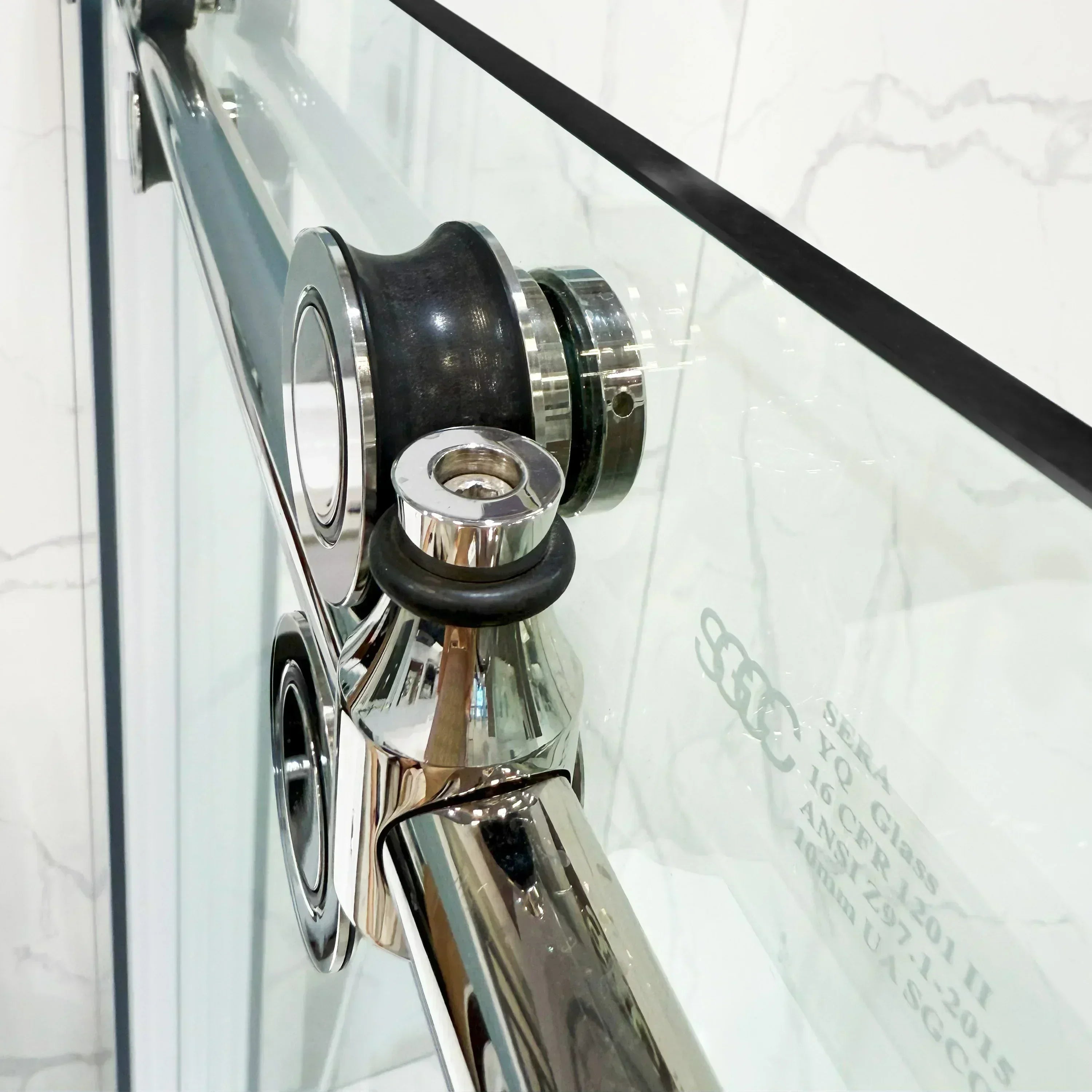 60" x 32" x 75" Chrome Round Hardware Sliding Shower Door Set - 2 Wall Corner Setup