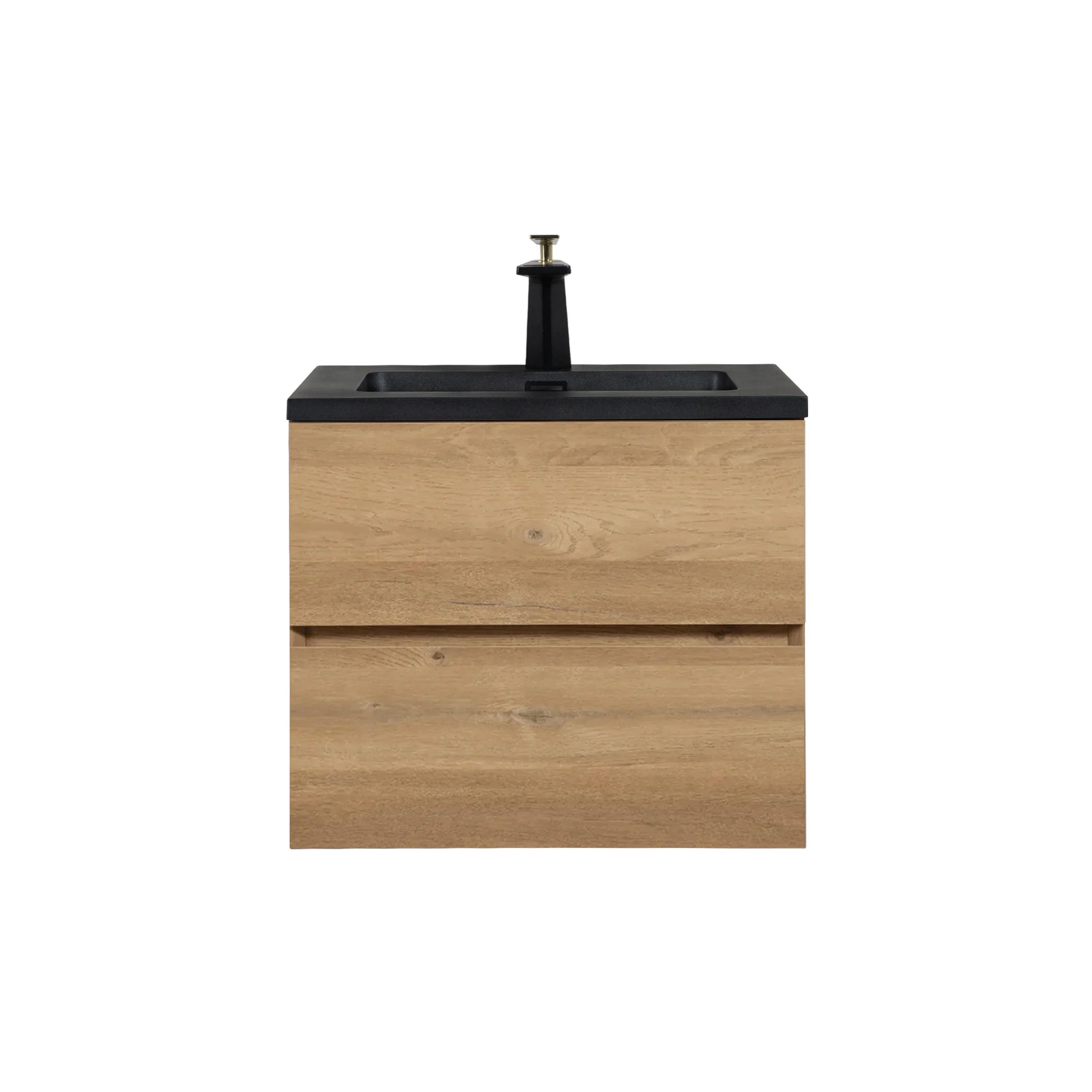 Meuble-Lavabo Mural 24po Chêne Brut avec Comptoir de Quartz d'ingénierie Noir