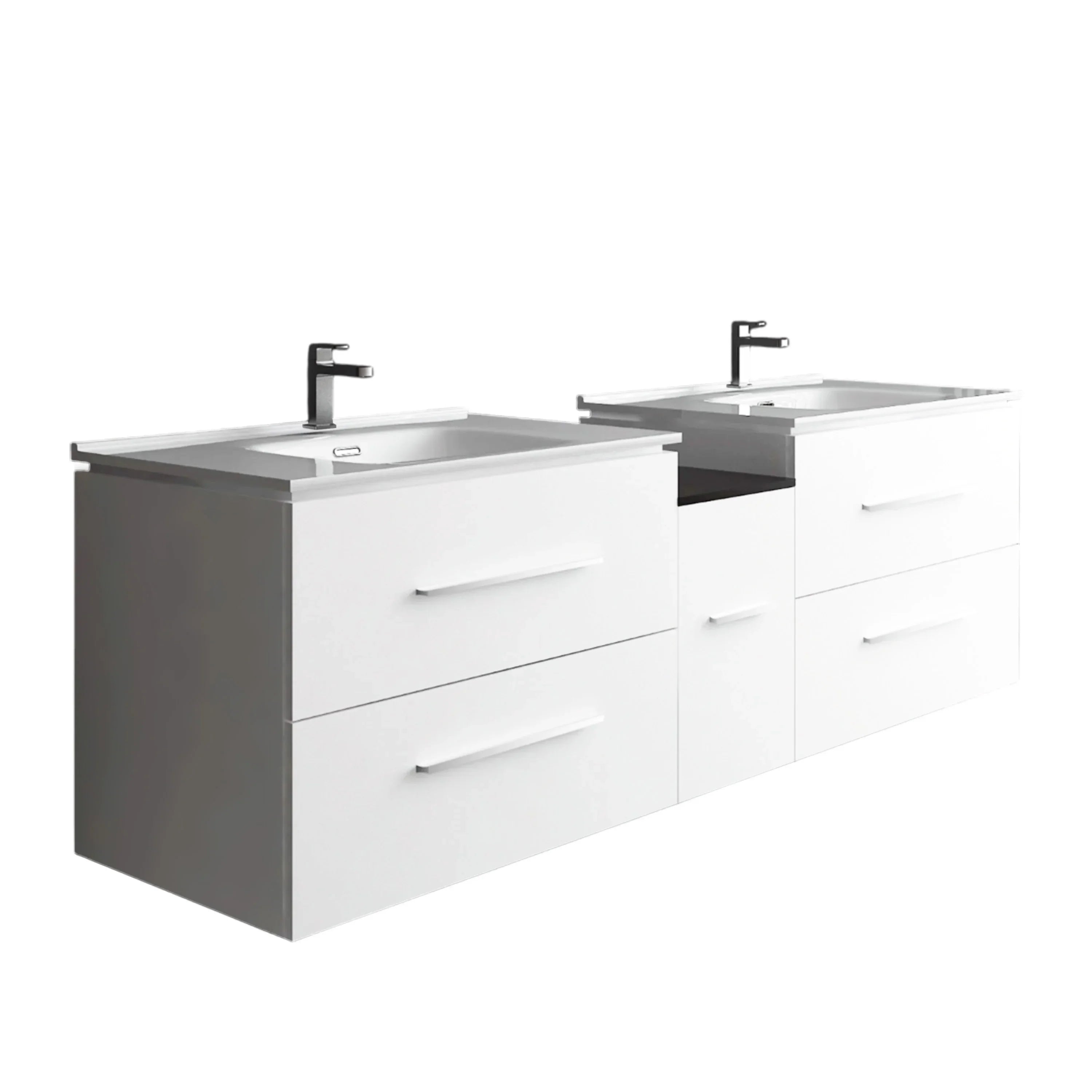60" Matte White Wall Mount Double Sink Bathroom Vanity with White Ceramic Countertop