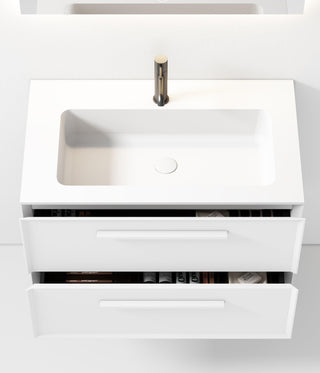 30" White Vanity w/Matte White Solid Surface countertop Snow White Collection - Combo - Golden Elite Deco