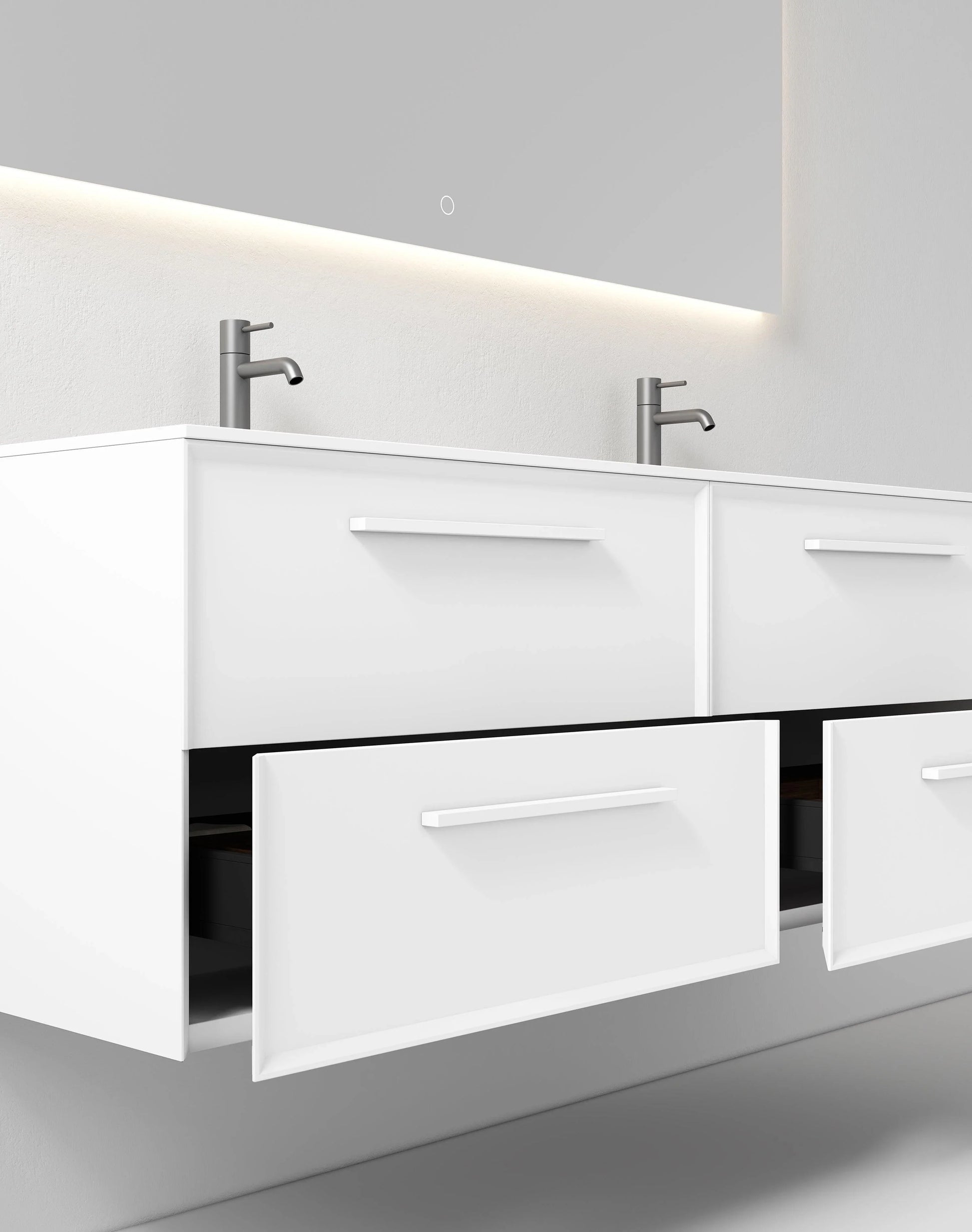 60" White Vanity w/Matte White Solid Surface countertop Double sink Snow White Collection - Combo - Golden Elite Deco