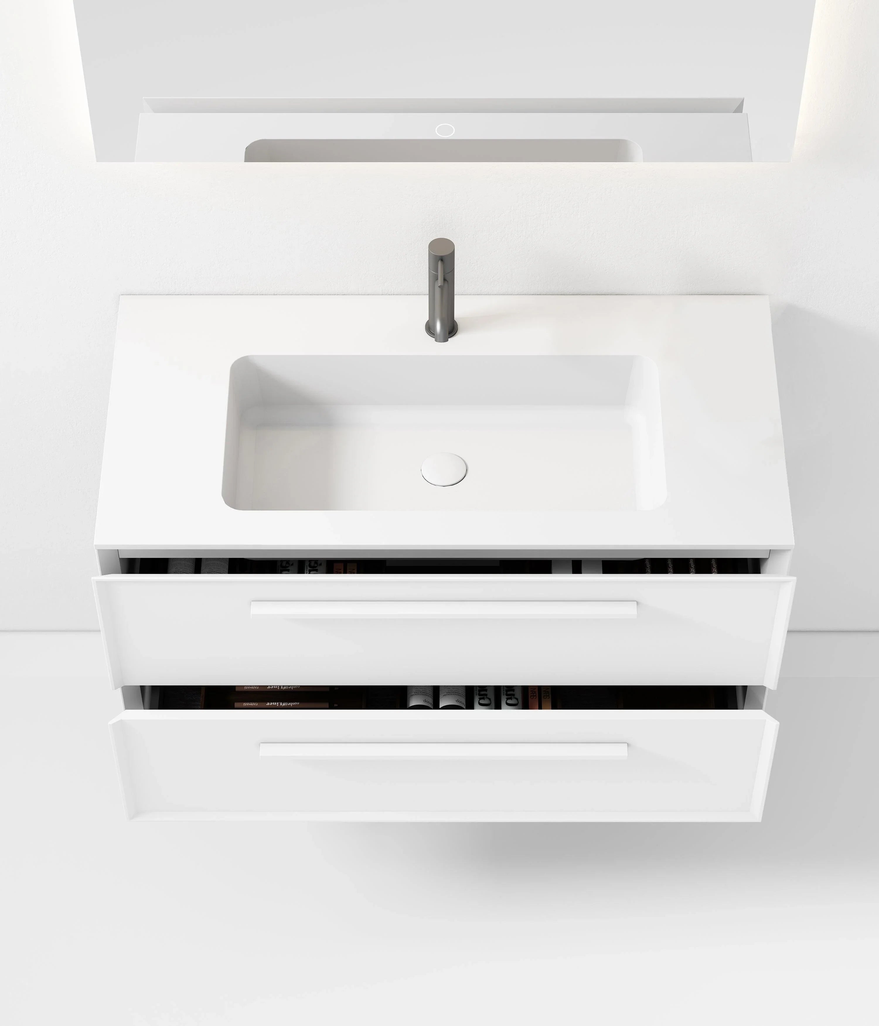 36" White Vanity w/Matte White Solid Surface countertop Snow White Collection - Combo - Golden Elite Deco
