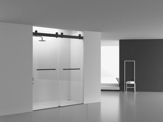 48"W x 79"H x 8mm Alcove Reversible Sliding Shower Door with Square Design Hardware in Black - Golden Elite Deco
