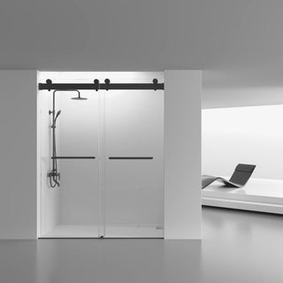 60"W x 79"H x 8mm Alcove Reversible Sliding Shower Door with Square Design Hardware in Black - Golden Elite Deco