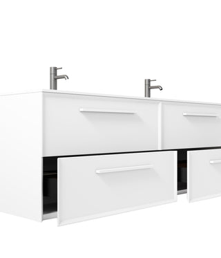 60" White Vanity w/Matte White Solid Surface countertop Double sink Snow White Collection - Combo - Golden Elite Deco