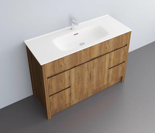 48" Frosted Oak Freestanding Single Sink Bathroom Vanity with White Ceramic Countertop