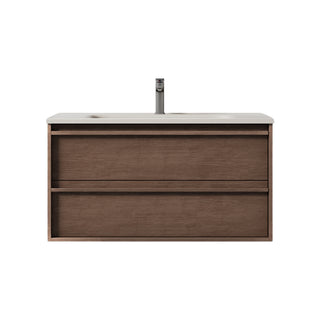 Meuble-lavabo Flottant en Noisette 40 po avec Comptoir Intégré en Surface Solide Nano Taupe avec Pop-up