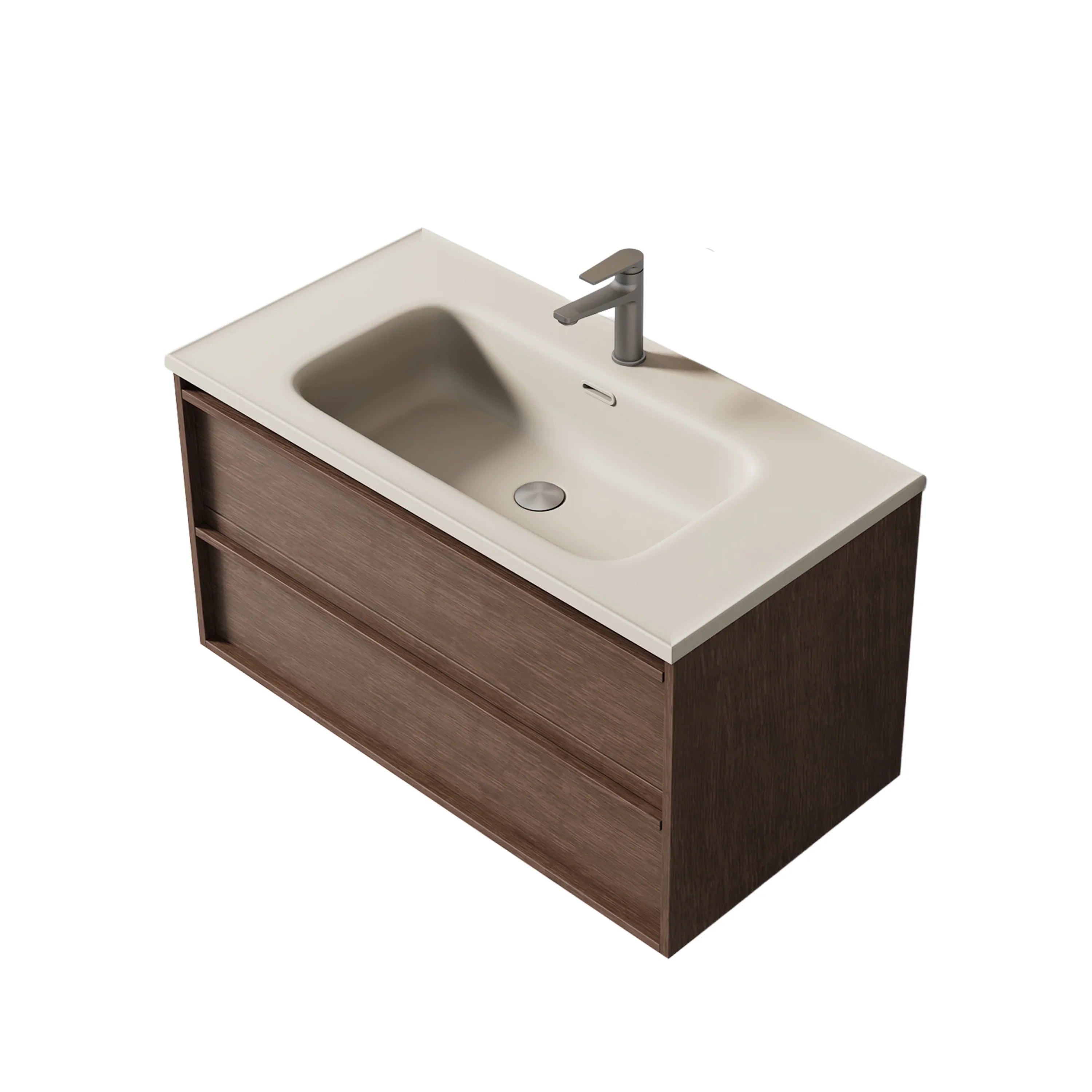 40" Hazelnut Wall Hung Vanity with Taupe Nano Solid Surface Integrated Countertop with Pop-up