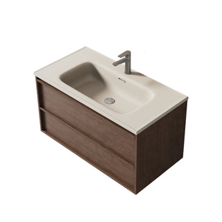 Meuble-lavabo Flottant en Noisette 40 po avec Comptoir Intégré en Surface Solide Nano Taupe avec Pop-up