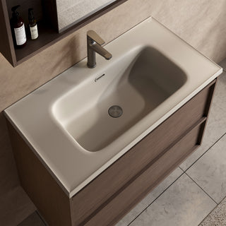 Meuble-lavabo Flottant en Noisette 40 po avec Comptoir Intégré en Surface Solide Nano Taupe avec Pop-up