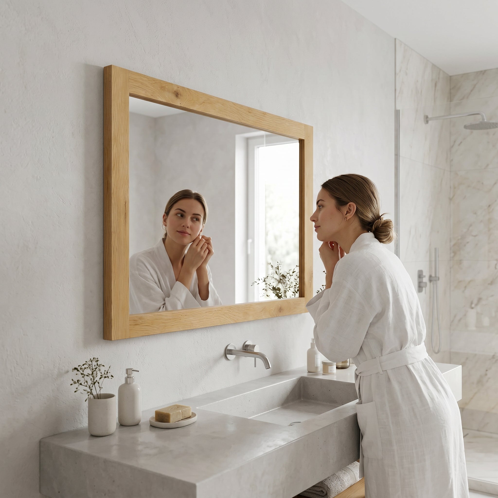 40" Frosted Oak Rectangular Framed Bathroom Mirror