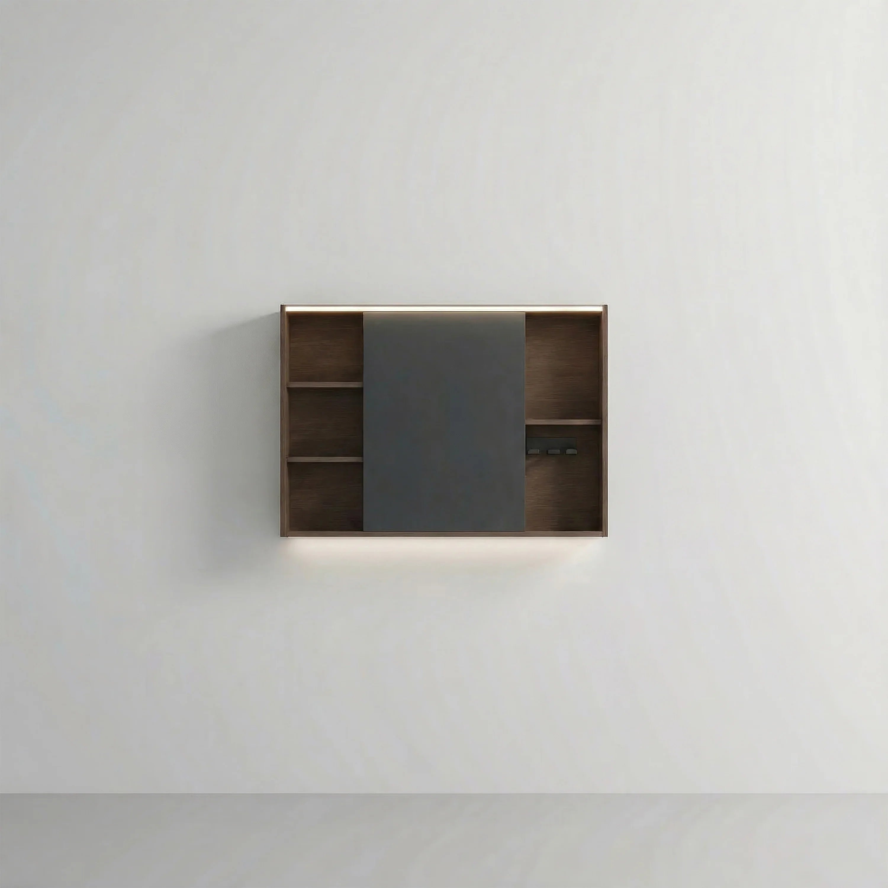 Armoire à pharmacie DEL 40po en noisette avec portes à fermeture douce