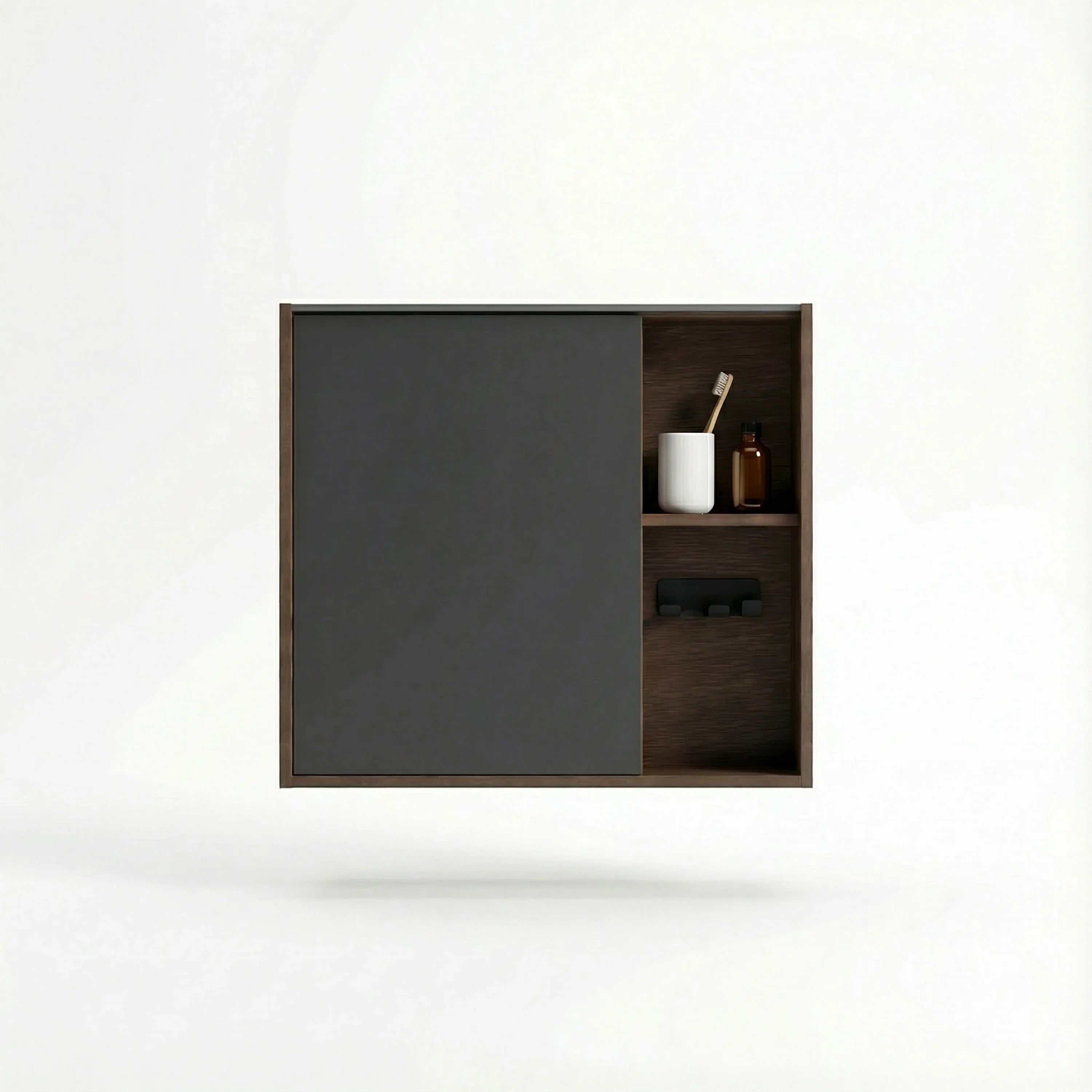 Armoire à pharmacie DEL 40po en noisette avec portes à fermeture douce