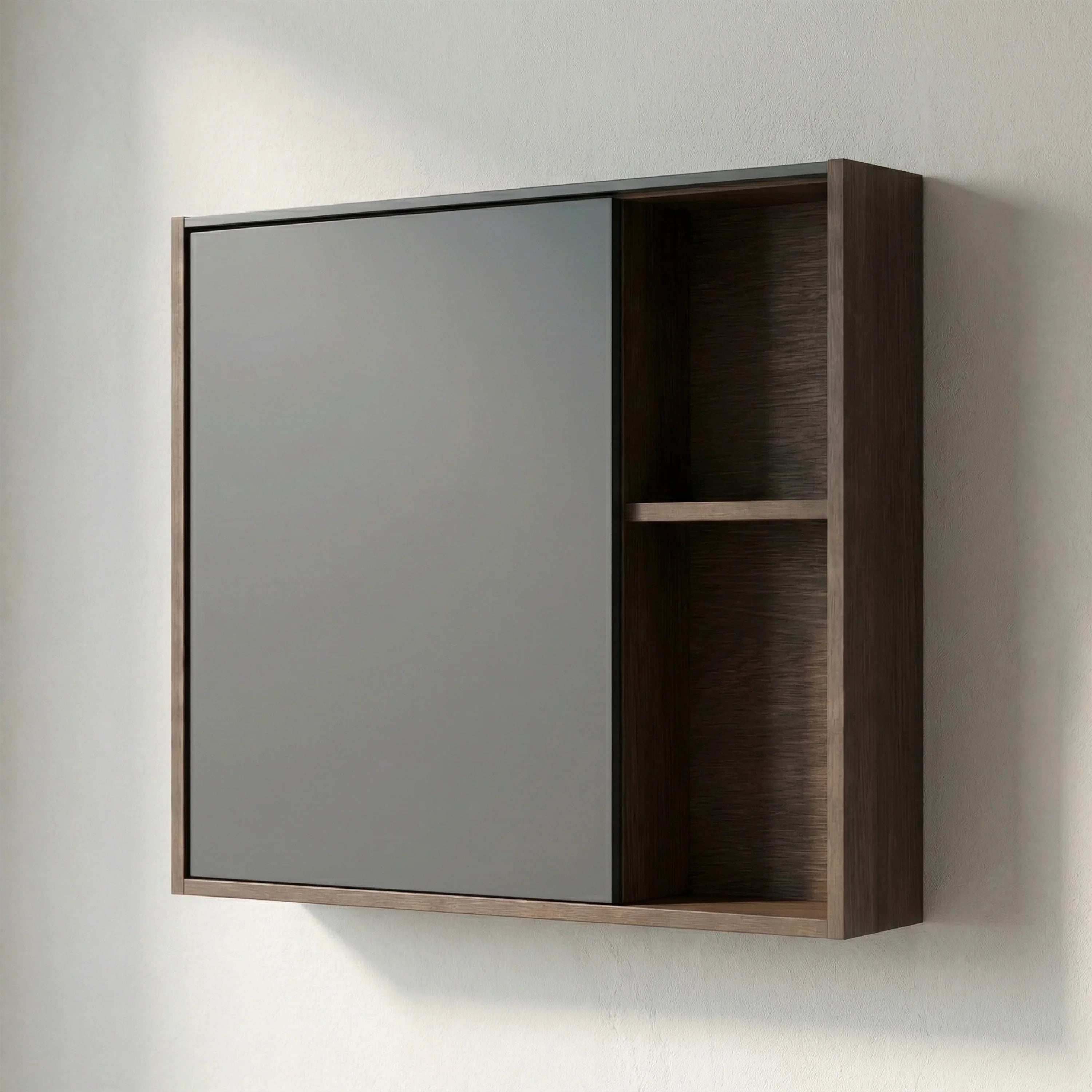 Armoire à pharmacie DEL 40po en noisette avec portes à fermeture douce