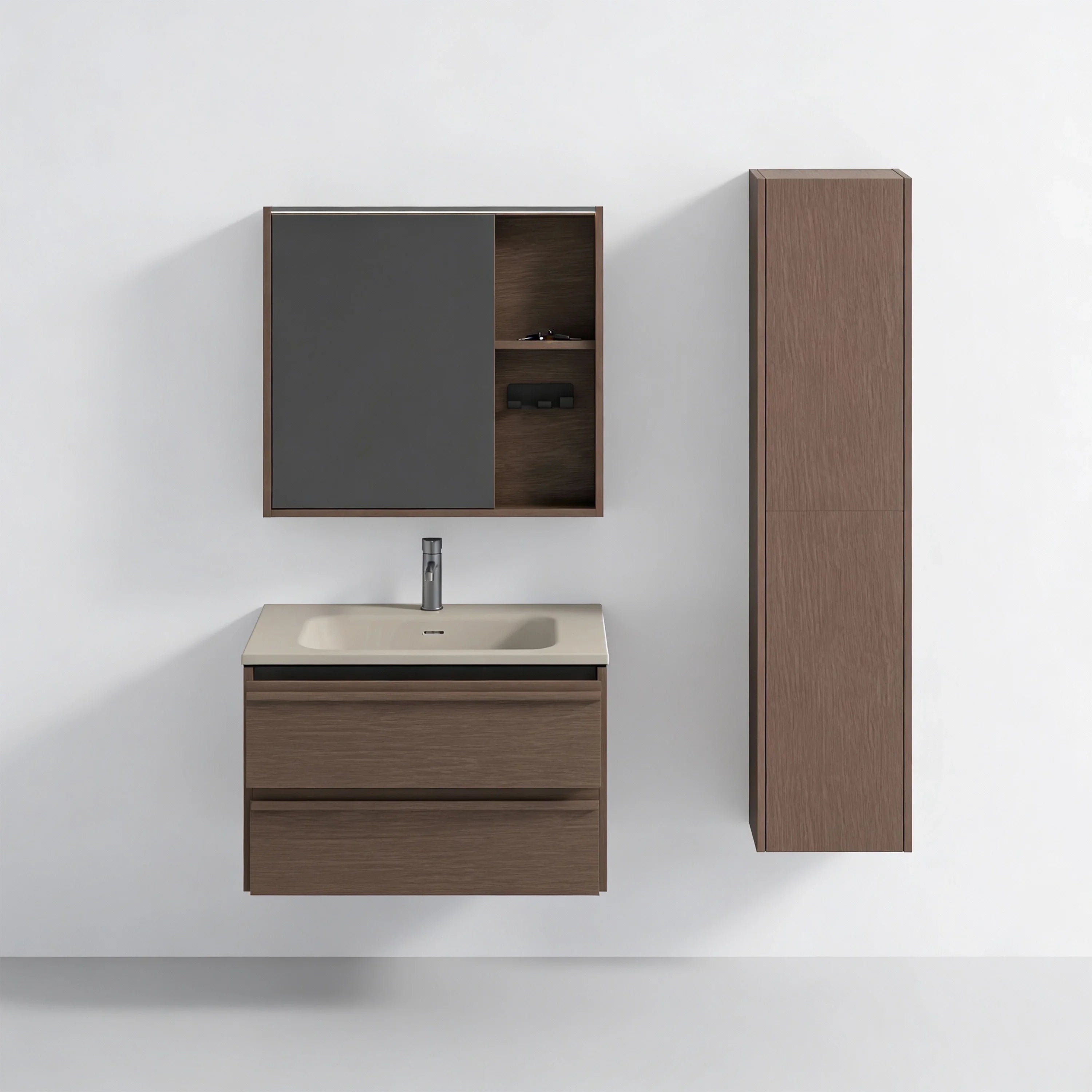 Armoire à pharmacie DEL 40po en noisette avec portes à fermeture douce