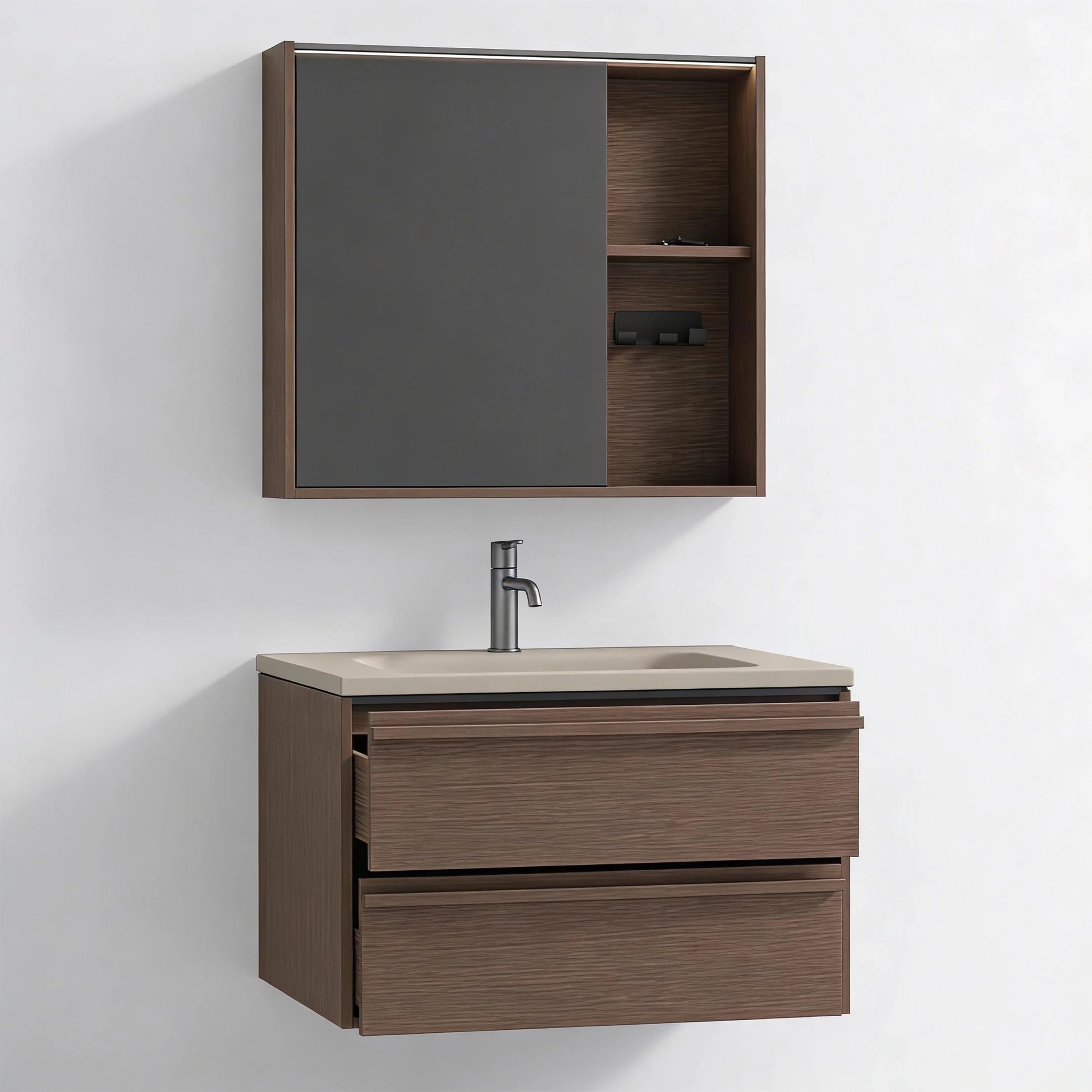 Armoire à pharmacie DEL 40po en noisette avec portes à fermeture douce