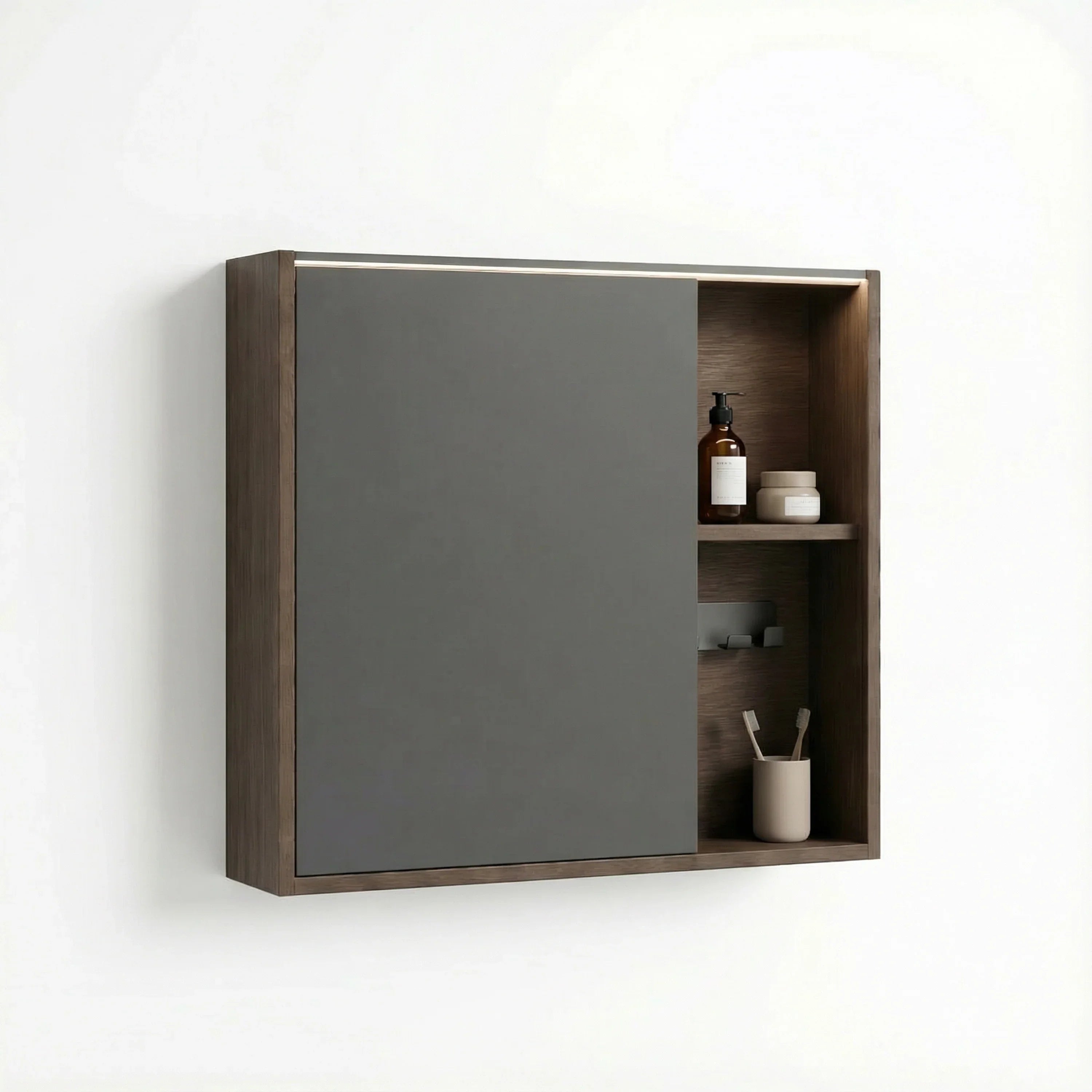 Armoire à pharmacie DEL 40po en noisette avec portes à fermeture douce