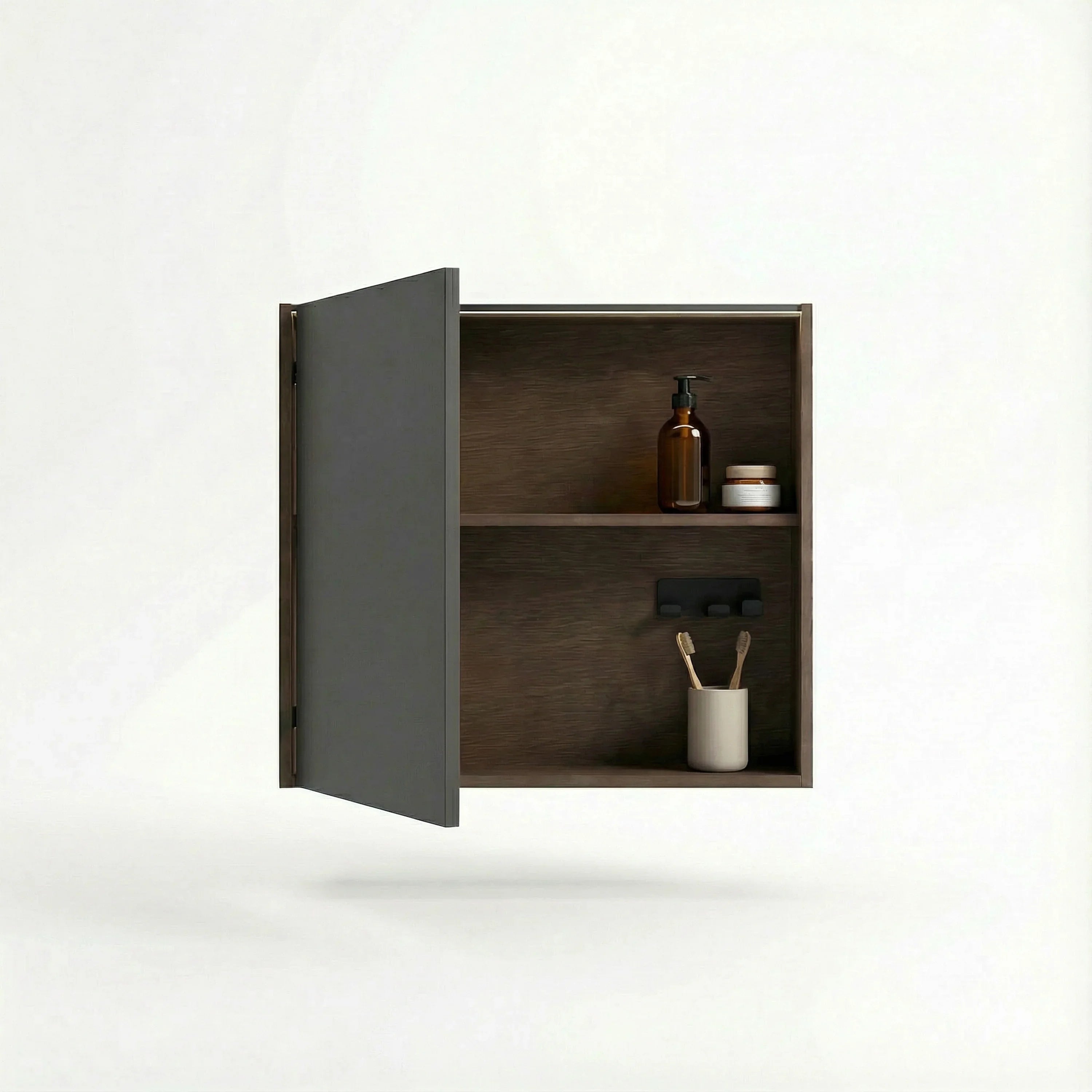 Armoire à pharmacie DEL 40po en noisette avec portes à fermeture douce