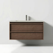 40" Hazelnut Wall Hung Vanity with Taupe Nano Solid Surface Integrated Countertop with Pop-up
