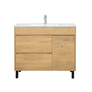 40" Frosted Oak Freestanding Bathroom Vanity with White Ceramic Countertop