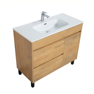 40" Frosted Oak Freestanding Bathroom Vanity with White Ceramic Countertop